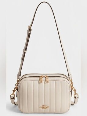 Coach Jes Quilted Leather C1569 Double Zip Crossbody Shoulder Camera Bag TanGold
